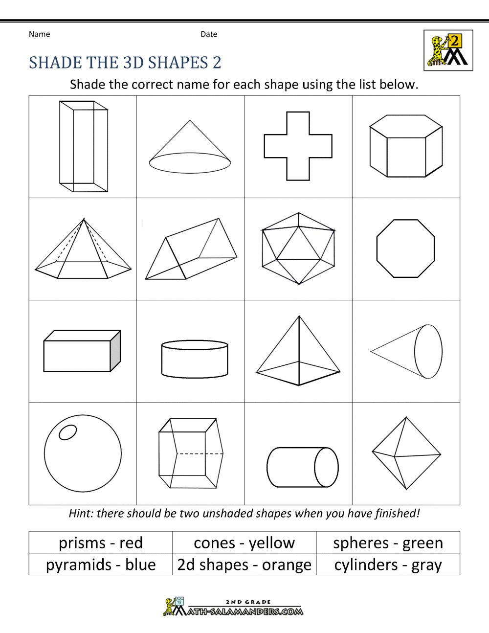 3d shapes worksheets 2nd grade