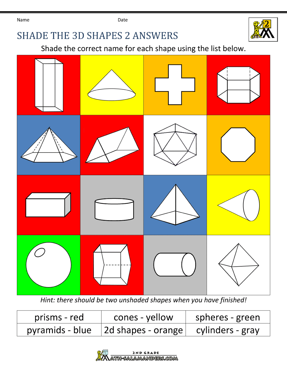 3d Shapes Worksheets 2nd Grade