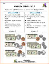 printable money worksheets Money Riddles 2f