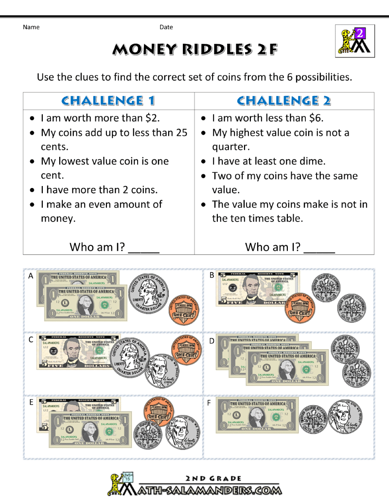 money-math-worksheets-money-riddles