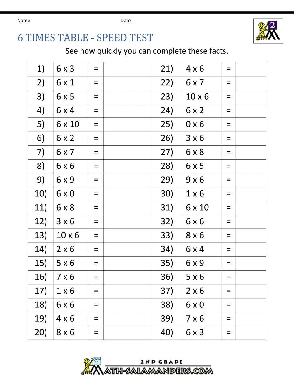times tables worksheets grade 6