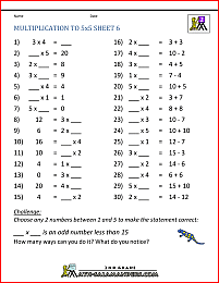 printable multiplication worksheets multiplication to 5x5 6