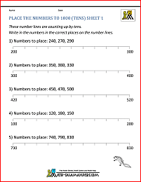 printable number line sheets place the numbers to 1000 10s 1