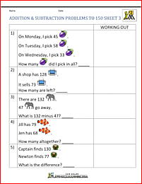 second grade addition and subtraction word problems to 150 3
