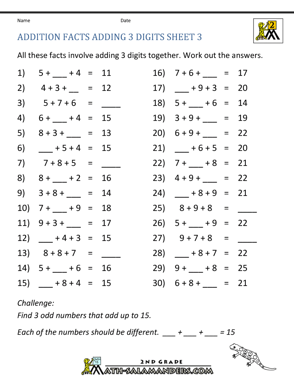 Math Addition Facts to 20