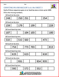 second grade counting worksheets on back by 1s 10s 3