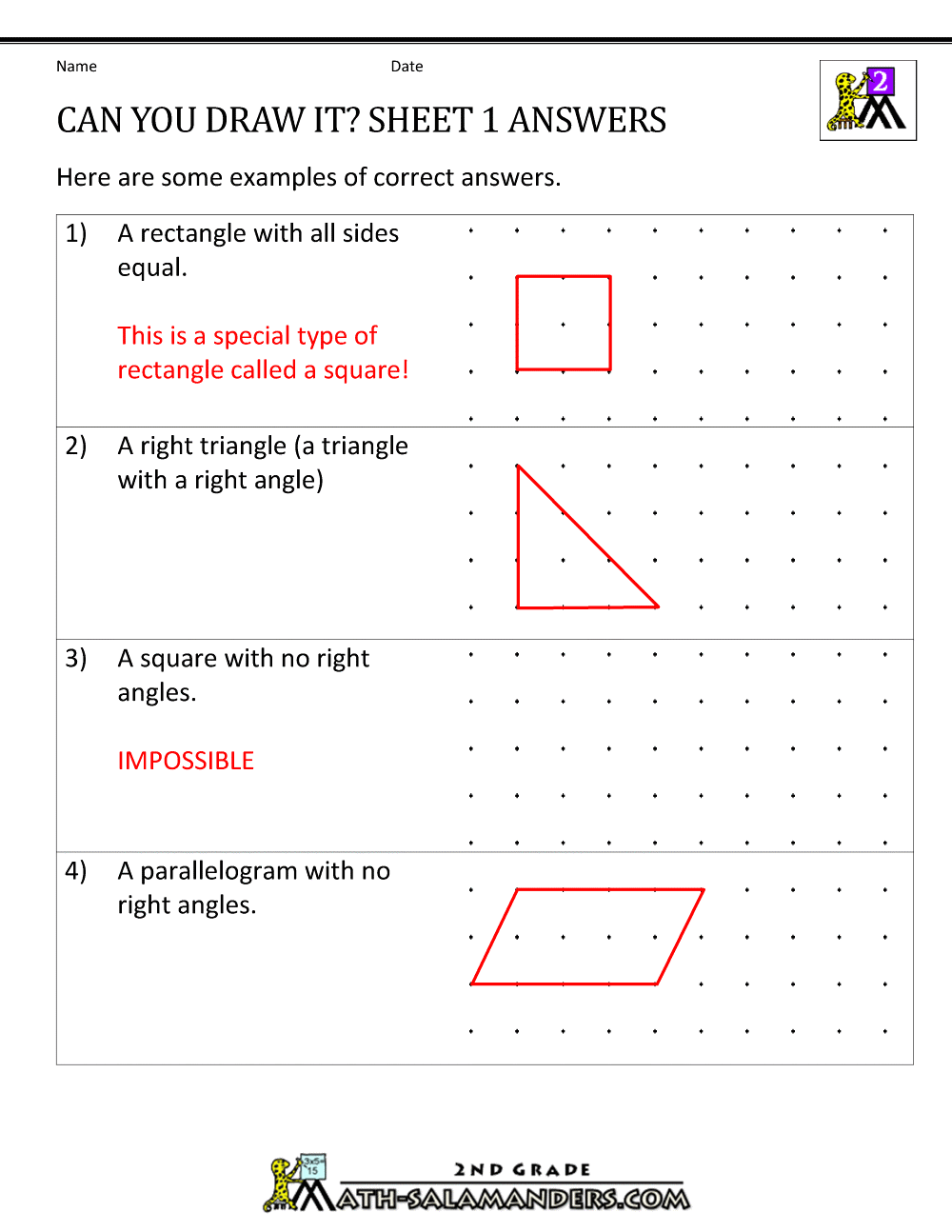 2d shapes worksheets 2nd grade