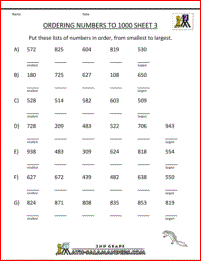 second grade math worksheets ordering numbers to 1000 3