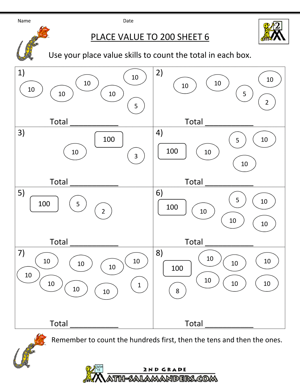 Place Value Worksheet - numbers to 200