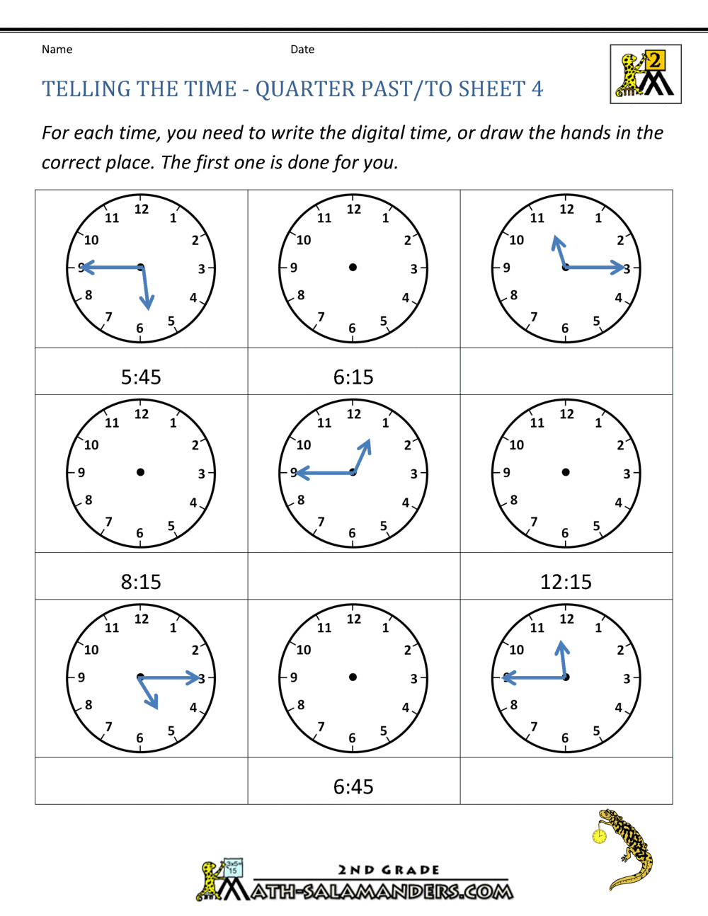 Clock Worksheets Quarter Past And Quarter To