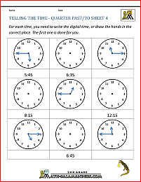 second grade math worksheets telling the time quarter past to 4