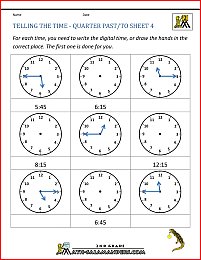 clock worksheets quarter past and quarter to