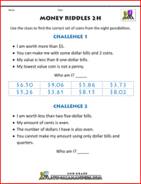 money math worksheets money riddles