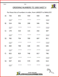 second grade place value worksheets ordering numbers to 1000 4