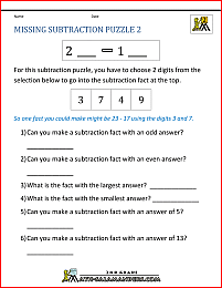second grade subtraction puzzles missing subtraction 2