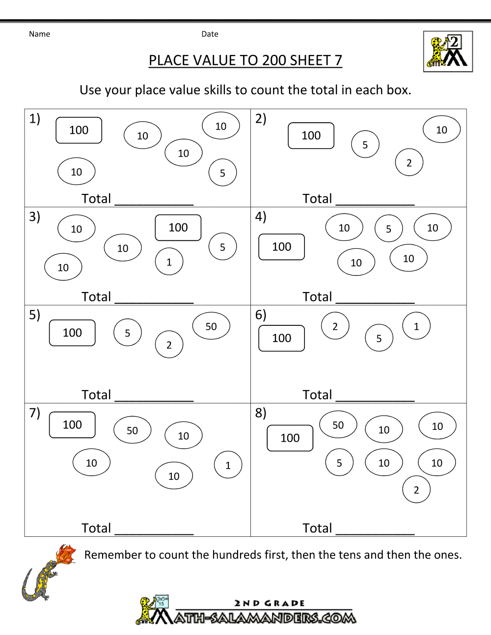 Place Value Worksheet - numbers to 200