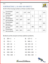 simple subtraction worksheets subtracting 1 10 and 100 2
