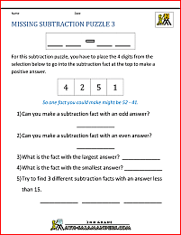 subtraction puzzles missing subtraction 3