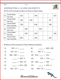 subtraction worksheets printable subtracting 1 10 and 100 3