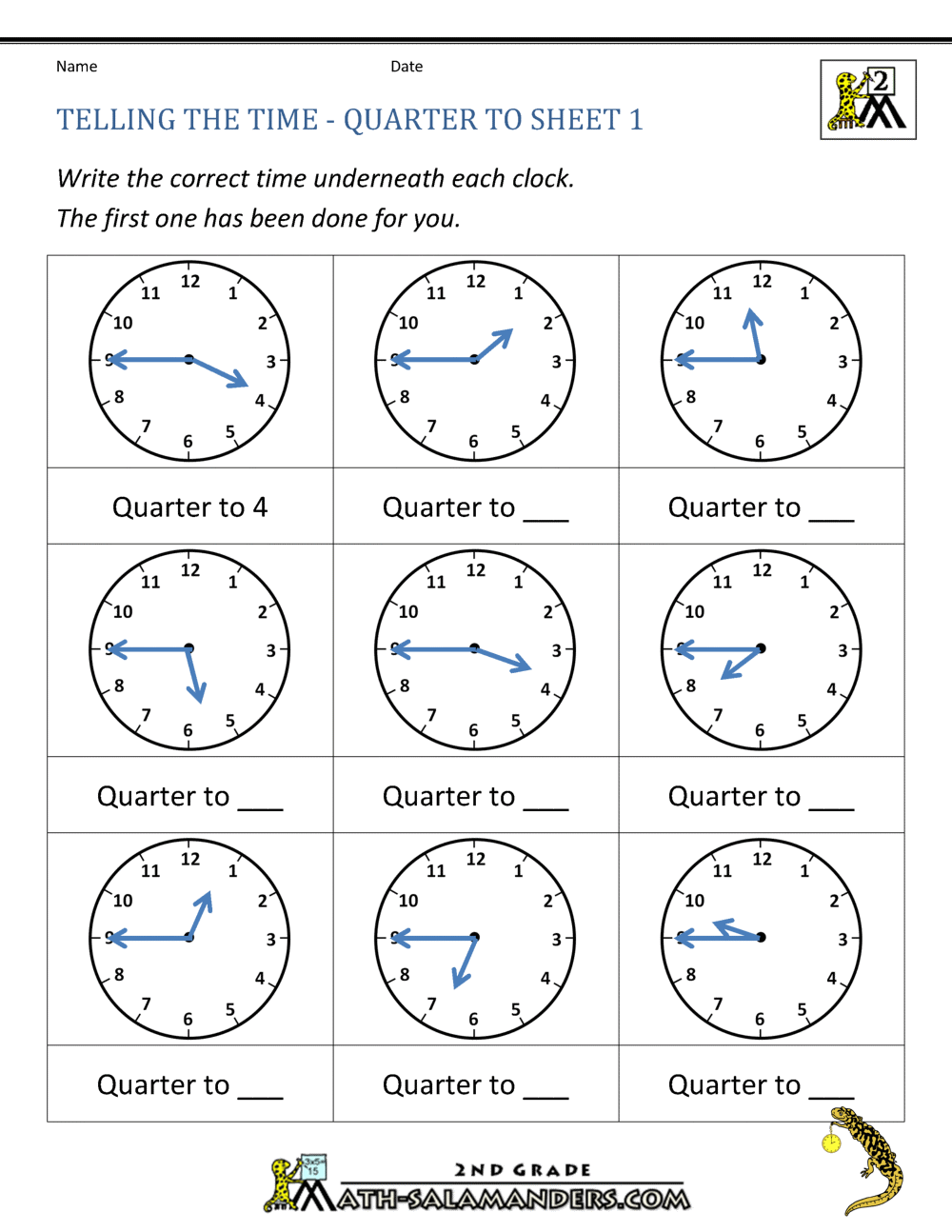 clock worksheets quarter past and quarter to