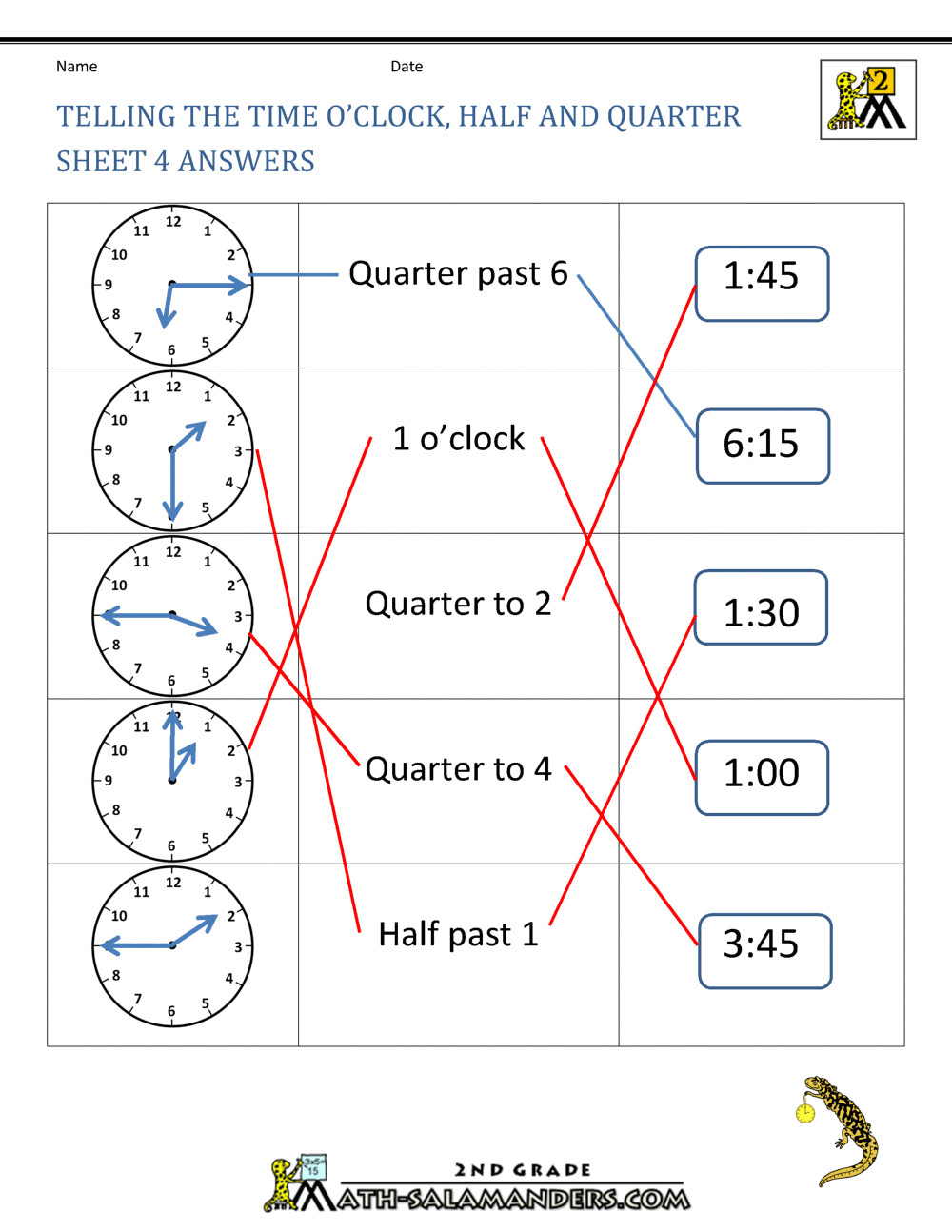 time worksheet o clock quarter and half past