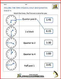 telling time worksheets telling the time oclock half quarter 4
