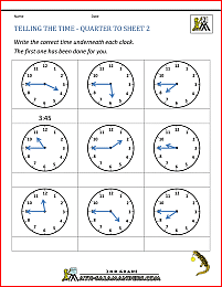 telling time worksheets telling the time quarter to 2