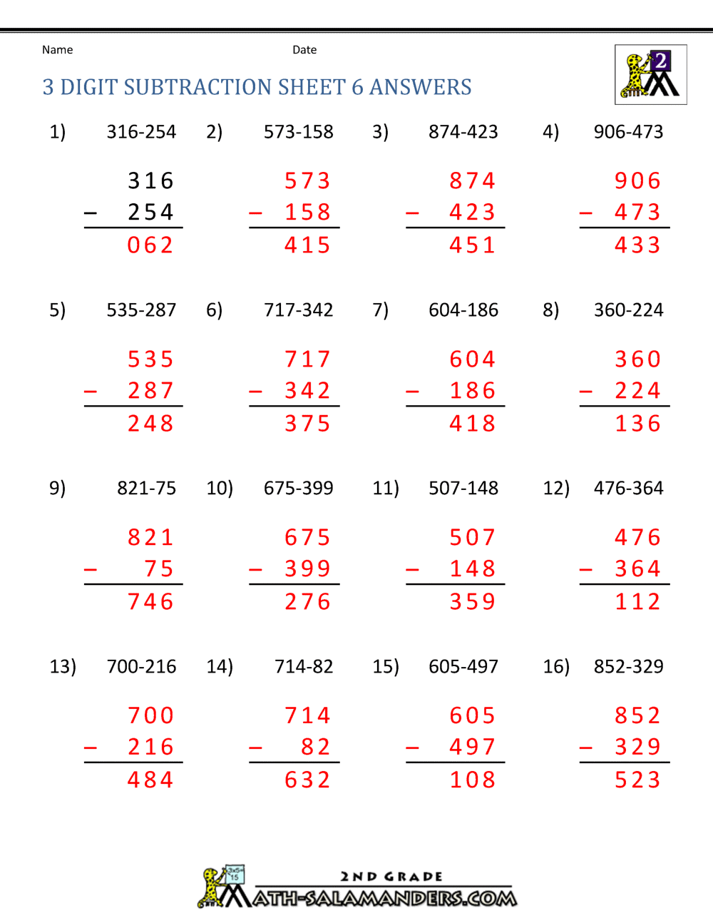 Three Digit Subtraction With Regrouping Worksheets