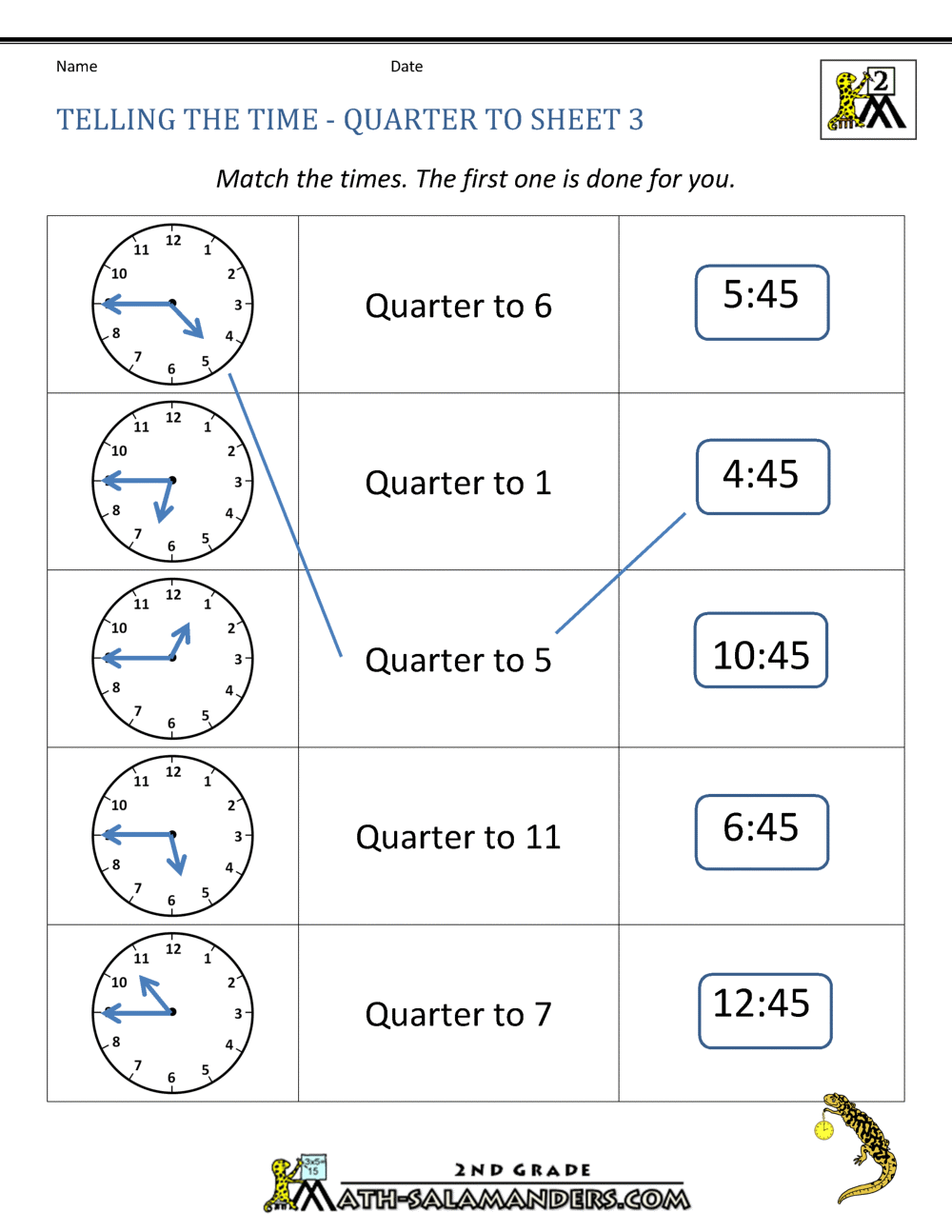 clock worksheet quarter past