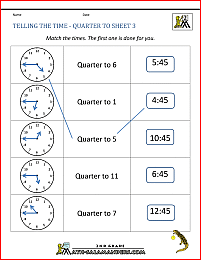 time worksheets telling the time quarter to 3