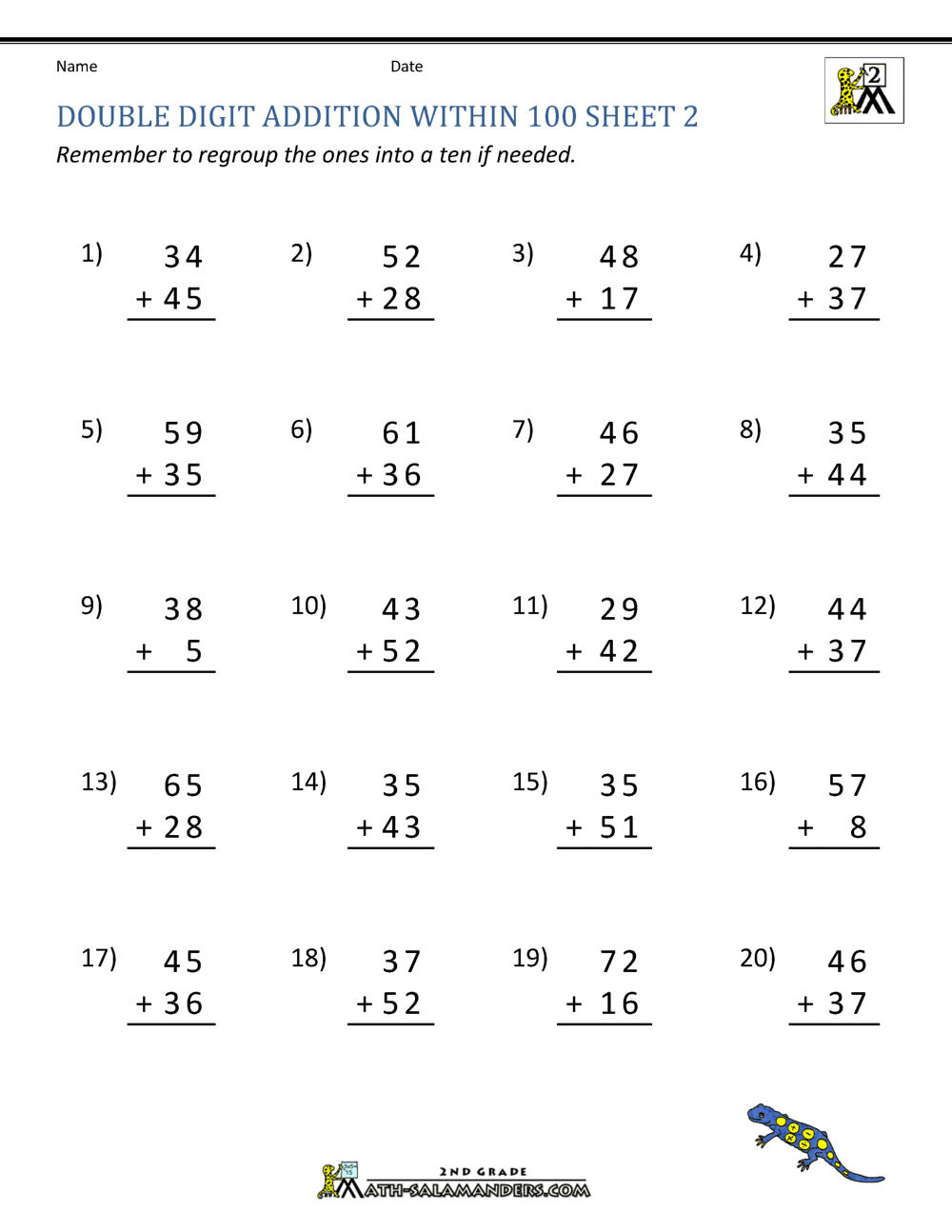 Double Digit Addition With Regrouping