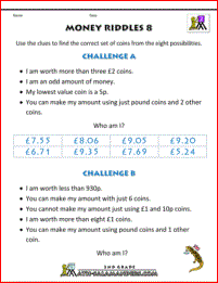 uk money worksheets riddles 8