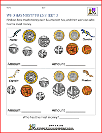 uk money worksheets who has most to 5 pounds 3