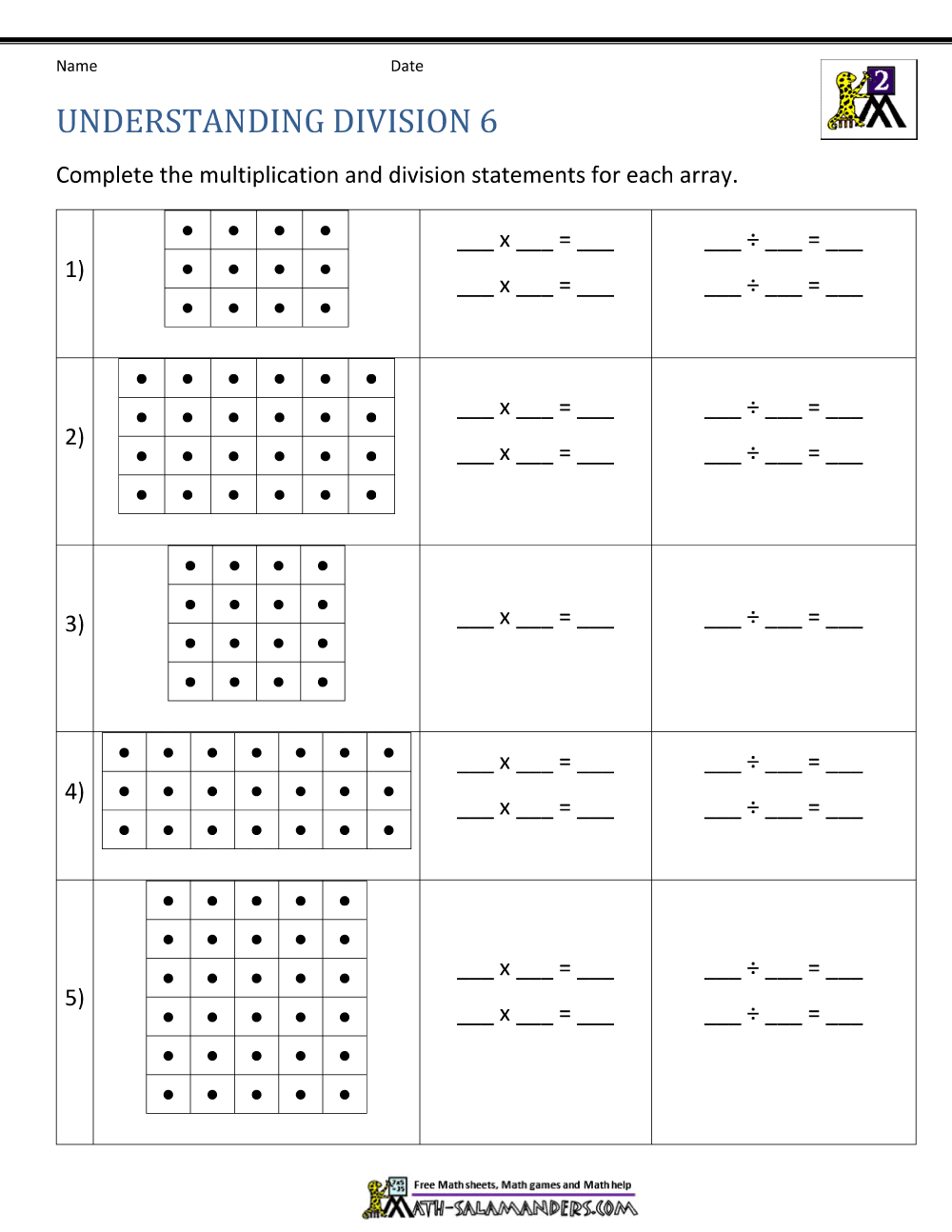 division worksheets arrays