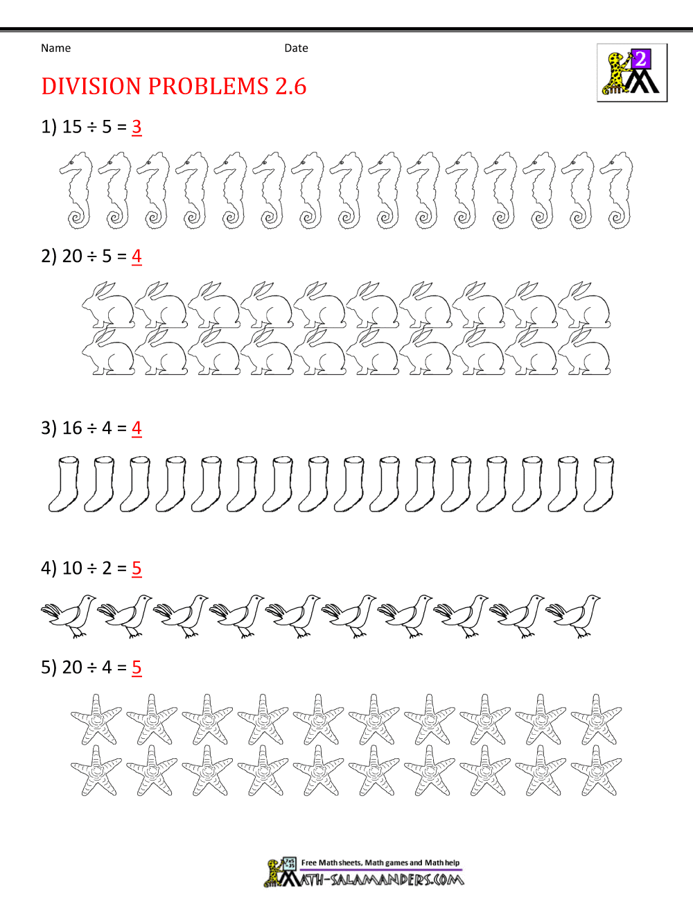 2nd grade division worksheets