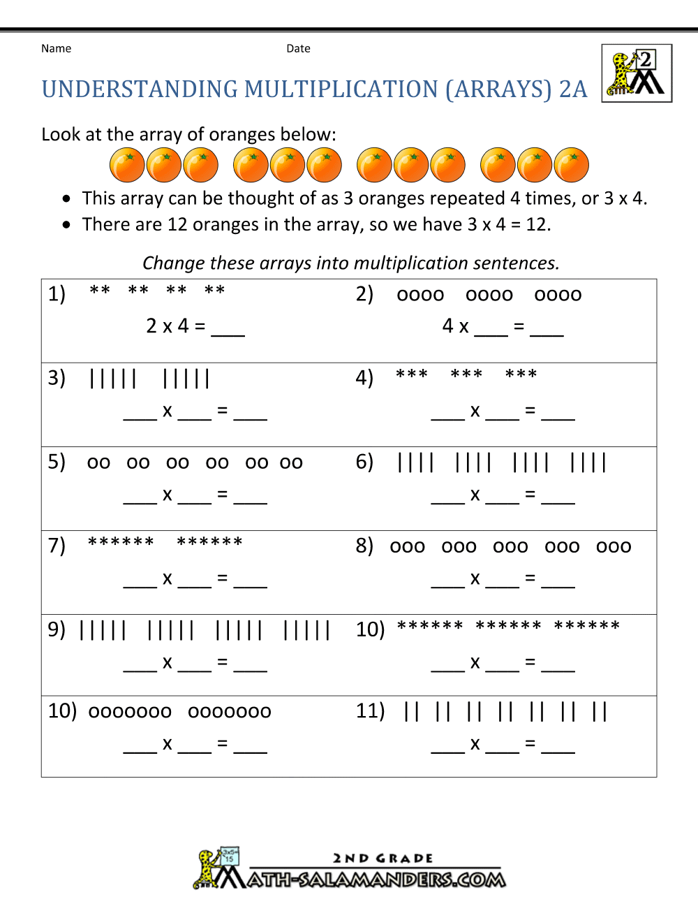 Array Multiplication Worksheet
