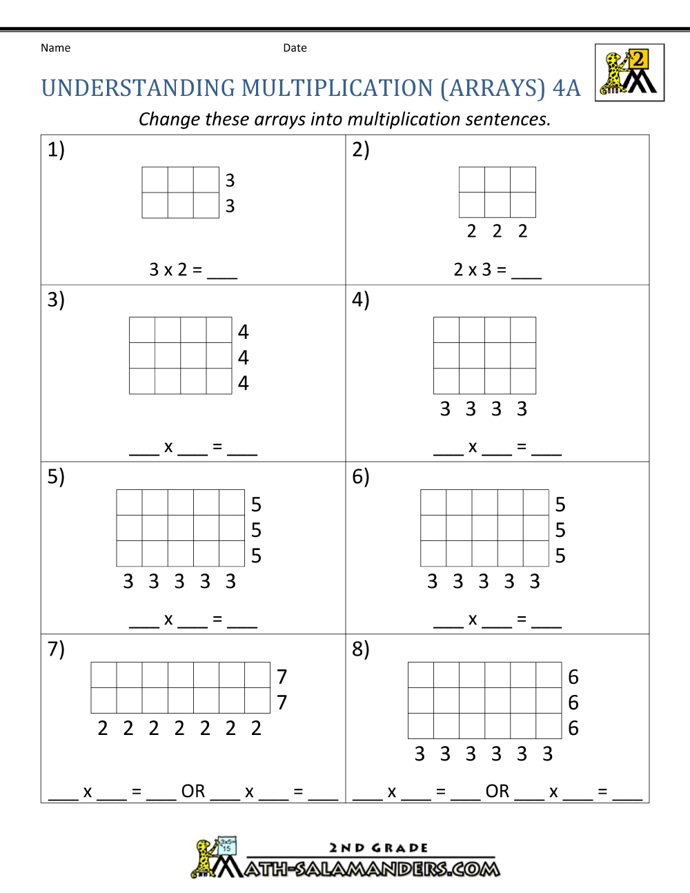 Beginning Multiplication Worksheets Arrays