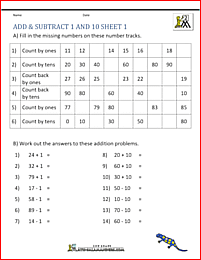 1st grade addition and subtraction add subtract 1 and 10 1