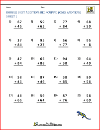 2 digit addition worksheets regrouping ones tens 1
