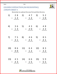 2 digit column subtraction no regrouping 1