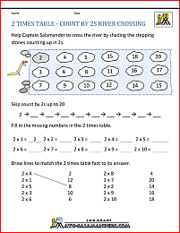 2 times table count by 2s river crossing