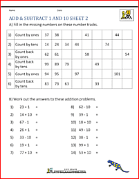 2nd grade addition and subtraction add subtract 1 and 10 2