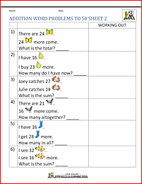 2nd grade addition math word problems to 50 2