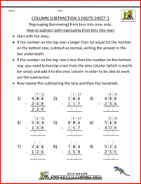 2nd grade math practice column subtraction 3 digits 1