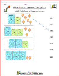 2nd grade math practice place value balloons up to hundreds 1
