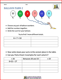 2nd grade math problems balloon pairs 2