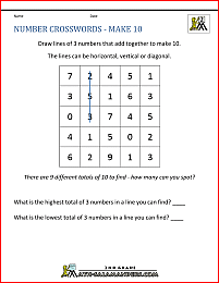 2nd grade math puzzles number crosswords make 10