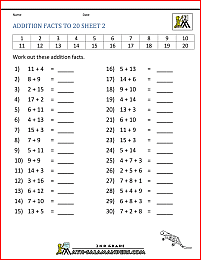 2nd grade math worksheets addition to 20 2