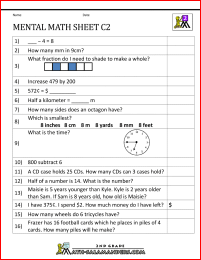2nd grade mental math worksheets c2