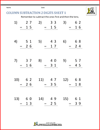 2nd grade subtraction worksheets column subtraction 2 digits 1